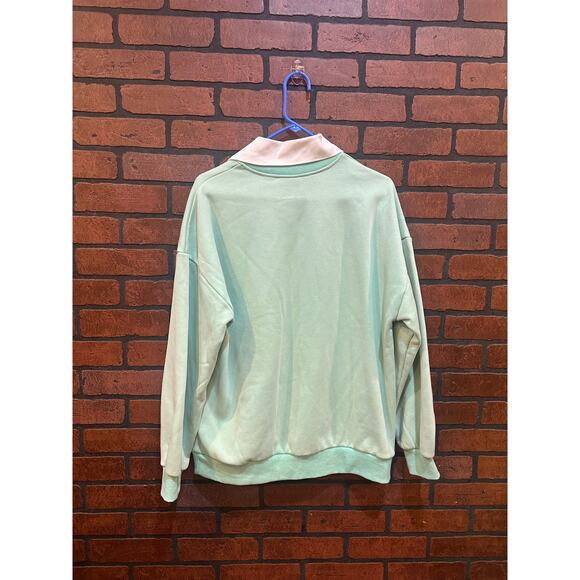 Baevely Anthropologie Mint Green Smiley Face Sweatshirt Positivity Oh Happy Day - Picture 2 of 9